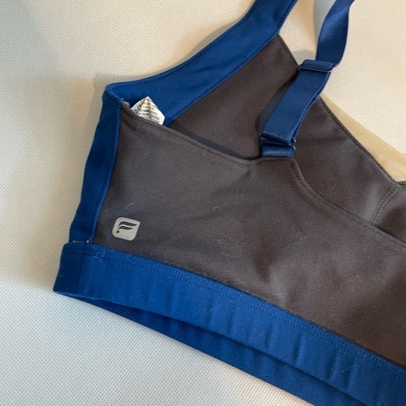 Fabletics Small Sports Bra Adjustable Straps Mesh Sweetheart Neckline Gray Blue - Picture 3 of 4